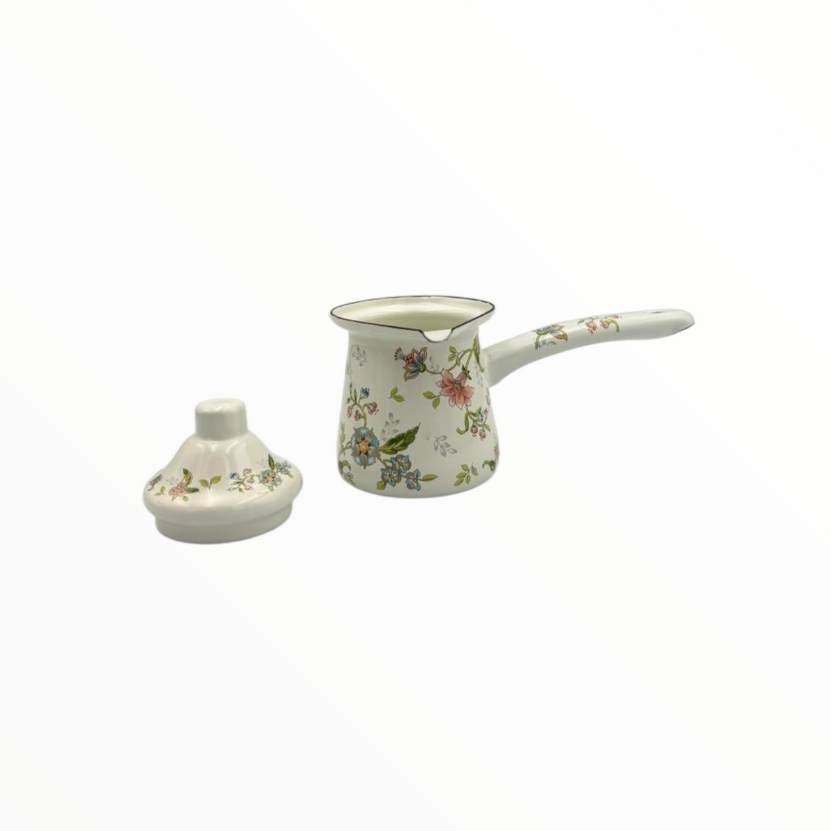 Floral Enamel Turkish Coffee Pot Set  – 3 Sizes with Lid