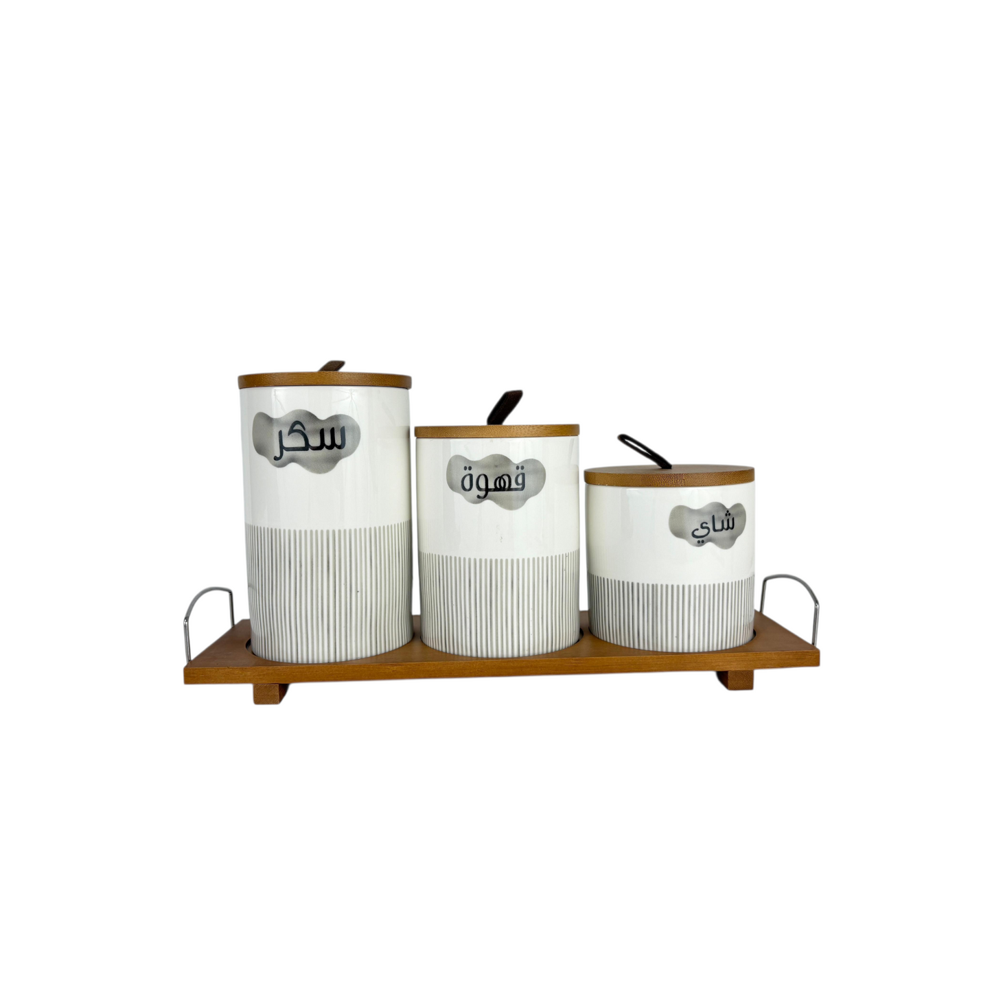 Ceramic Coffee, Tea & Sugar Canister Set with Bamboo Stand
