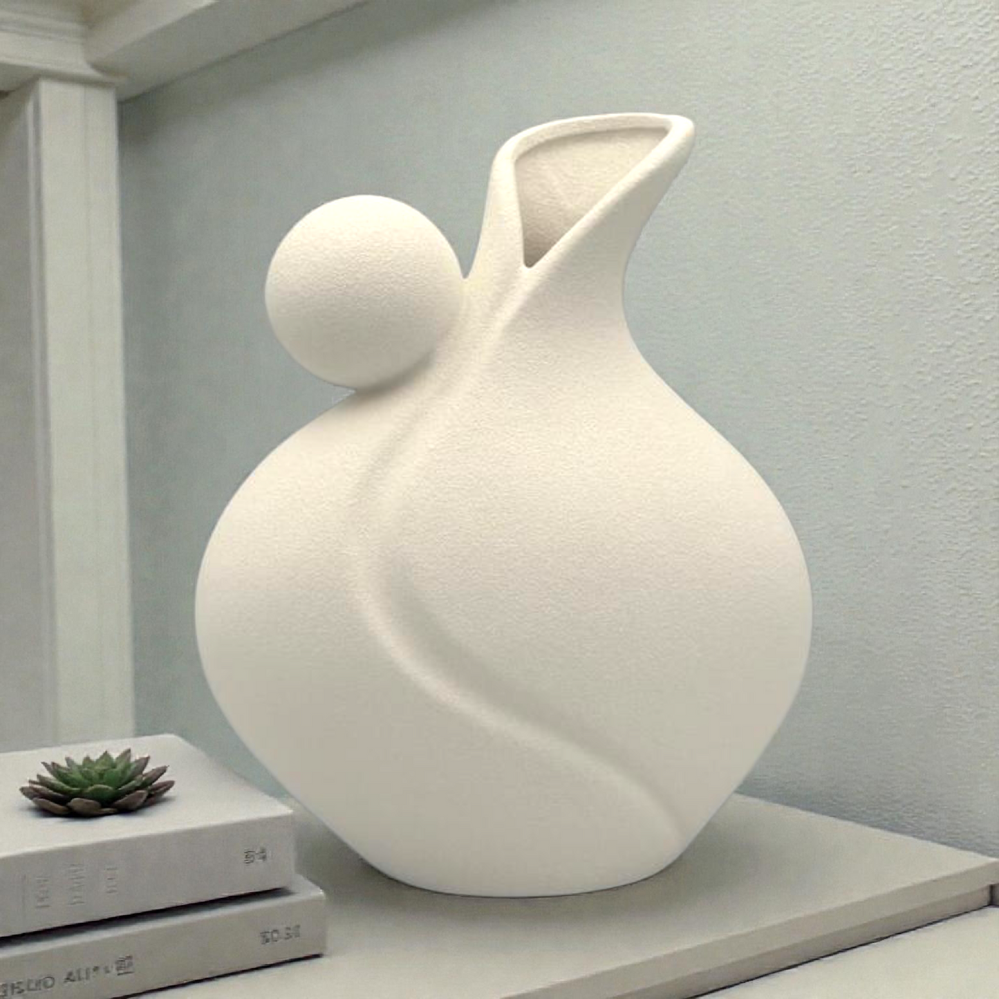 Medium White Ribbed Ceramic Vase – Scandinavian Style Home Décor