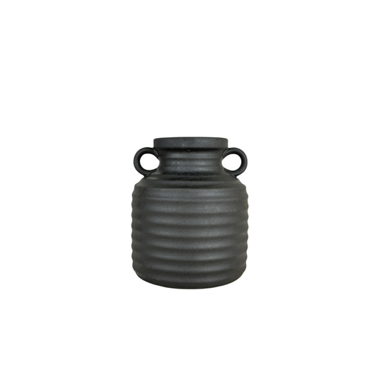 Ribbed Ceramic Vase with Handles – Modern Minimalist Decorative Vase