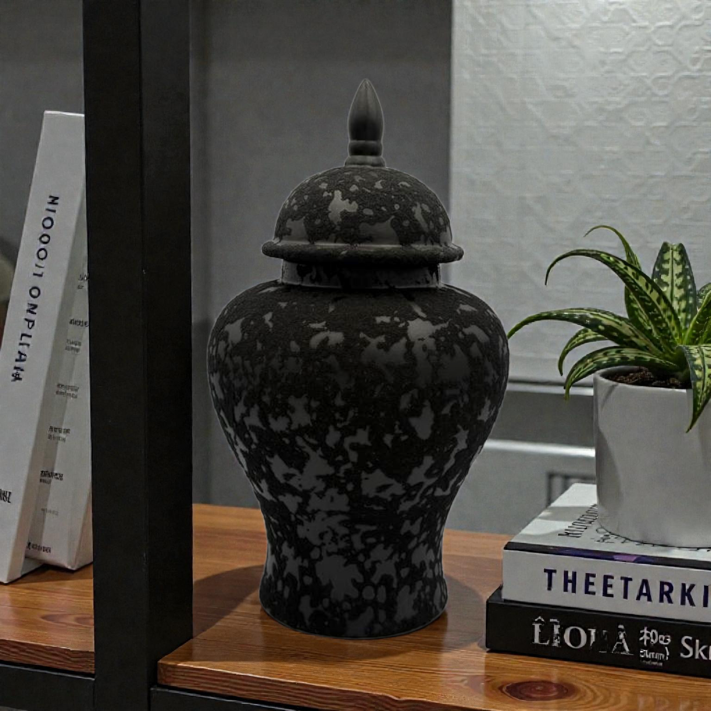 Textured Black Ceramic Vase & Jar Set – Modern Sculptural Home Décor