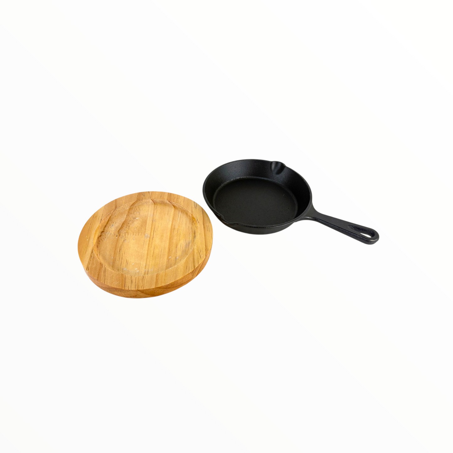 Cast Iron Skillet Pan with Wooden Serving Board – Pre-Seasoned Heavy Duty Frying Pan