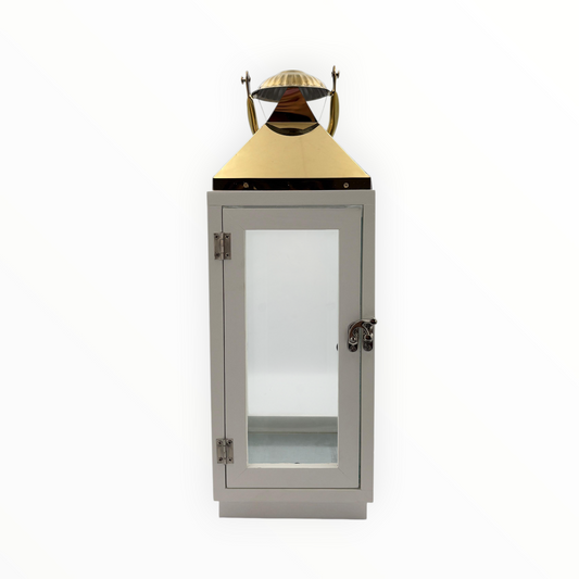 White  Metal Glass Lantern – Elegant  Decorative Candle Holder