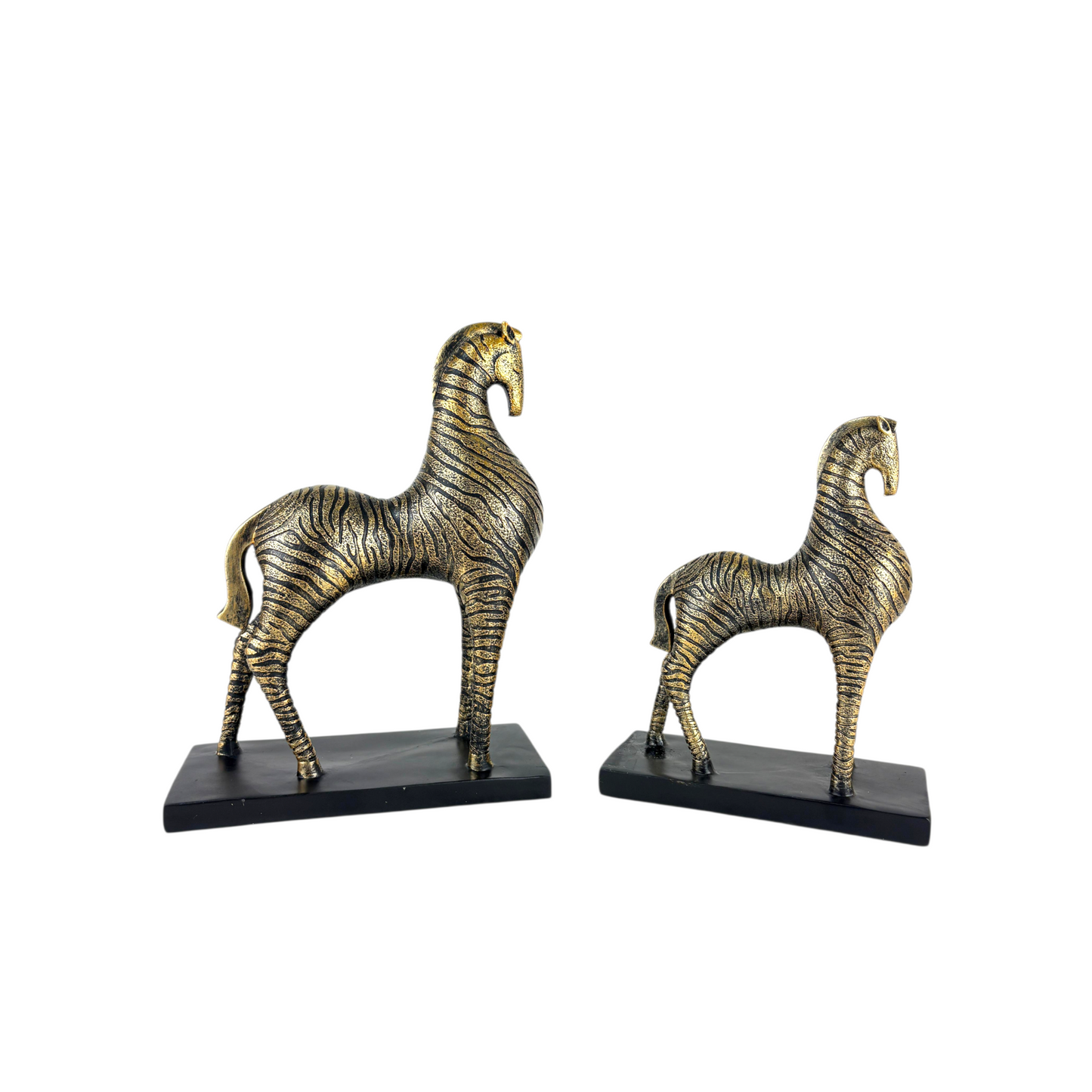 Golden Zebra Horse Figurine Set – Abstract Resin Animal Décor (2 Pieces)