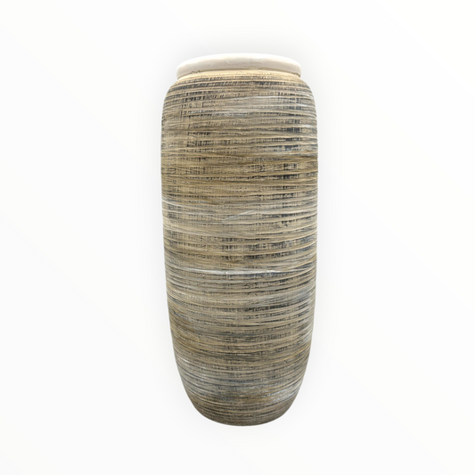 Tall Wood-Textured Ceramic Vase – Modern Floor Décor Accent