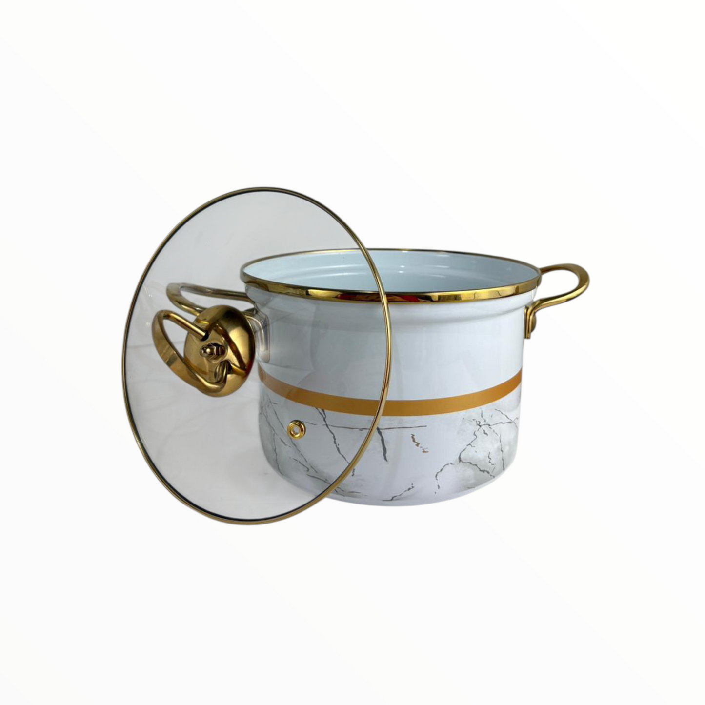 Tutia Luxury Marble-Design Cooking Pot Set with Glass Lids – 3-Piece Non-Stick Cookware Set (Gold Handles)