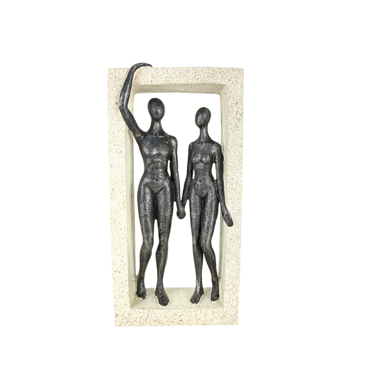 Abstract Couple Sculpture in Stone Frame – Modern Minimalist Resin Art Décor for Home & Office