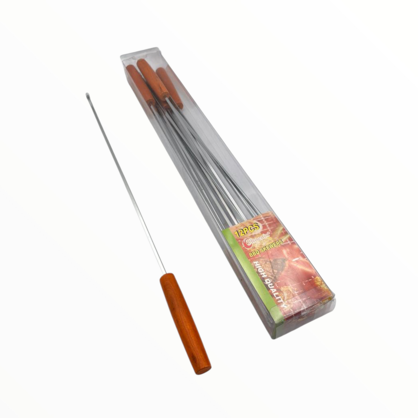 BBQ Skewers Set – Stainless Steel Grill Skewers with Wooden Handles (12 Pieces)