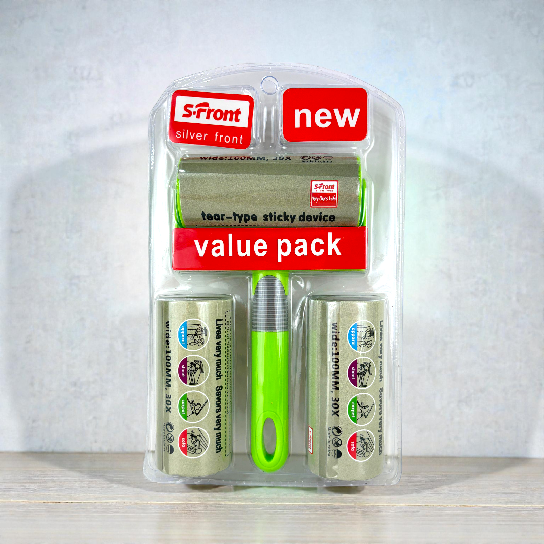 Silver Front Lint Roller Value Pack – Tear-Type Sticky Device with 3 Refill Rolls
