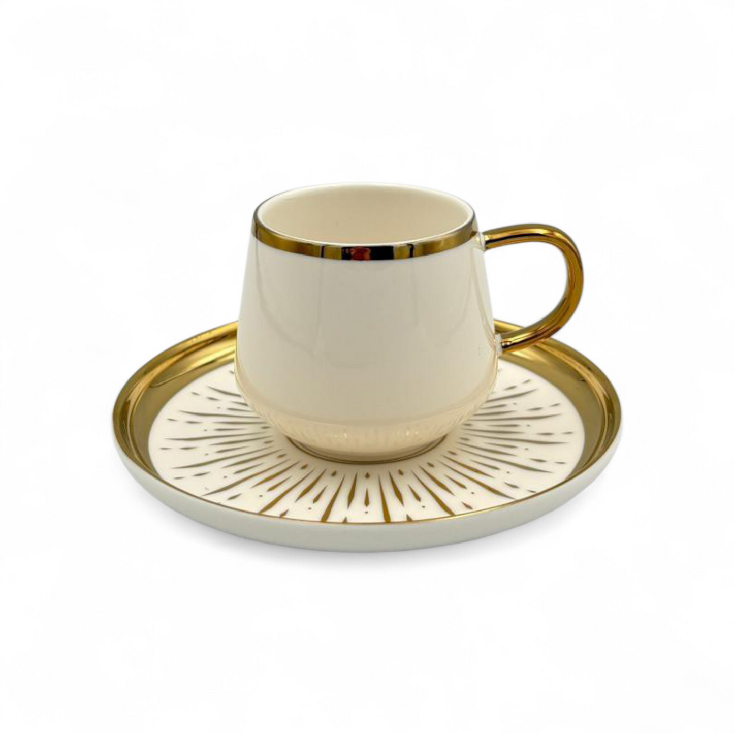 Porcelain Coffee Cup Set – White with Blue & Gold Decorative Design 12pcs