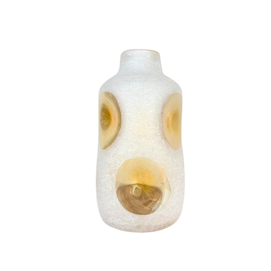 Handblown Glass Vase with Decorative Artificial Floral Arrangement – Modern Home Décor Centerpiece