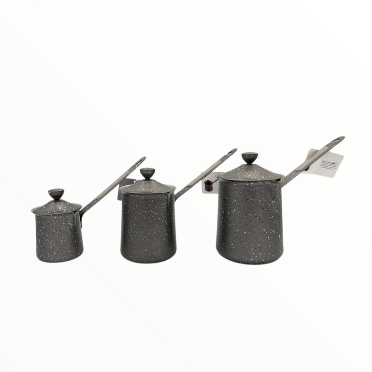 Granite Grey Turkish Coffee Pot Set  – 3 Sizes, Matte Finish