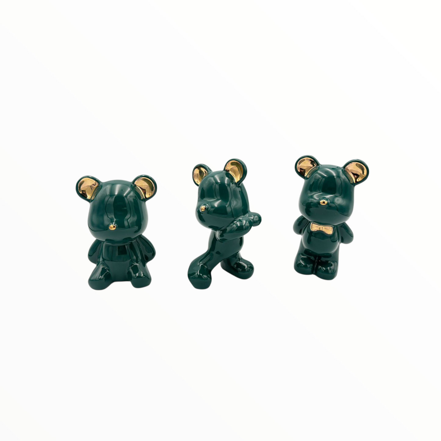 Green & Gold Bear Figurines Set – Playful Modern Home Décor