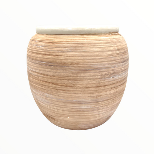 Natural Wood-Effect Ceramic Vase – Rustic Modern Home Accent