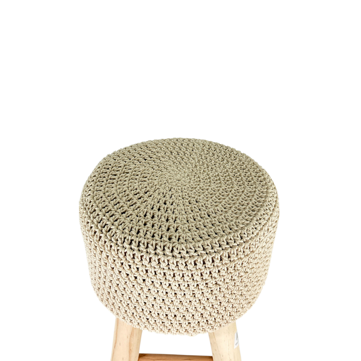 Boho Handmade Macramé Stool with Wooden Legs – Natural Woven Accent Seat