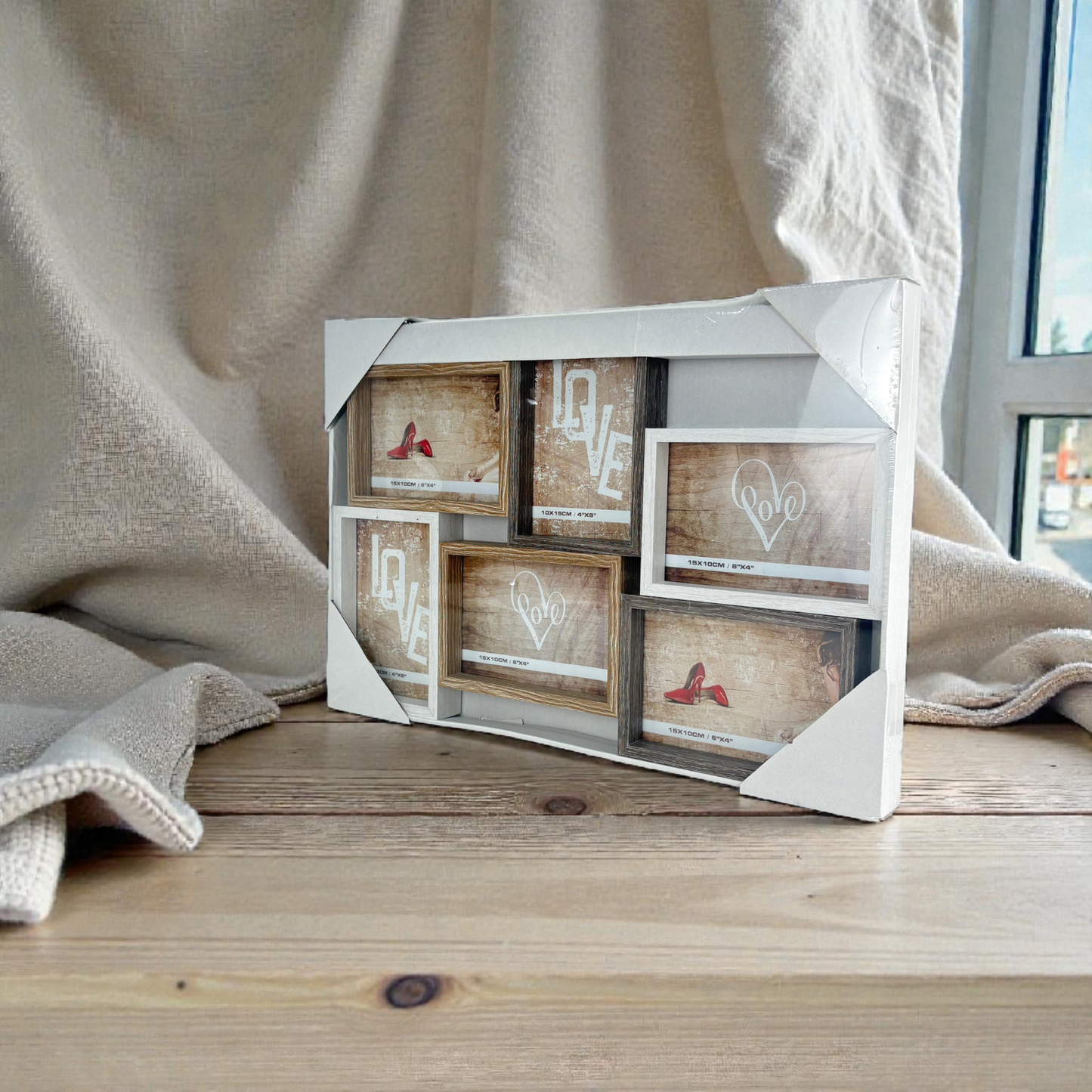 Vintage Multi-Opening Collage Photo Frame – Rustic Wood Effect Wall Frame