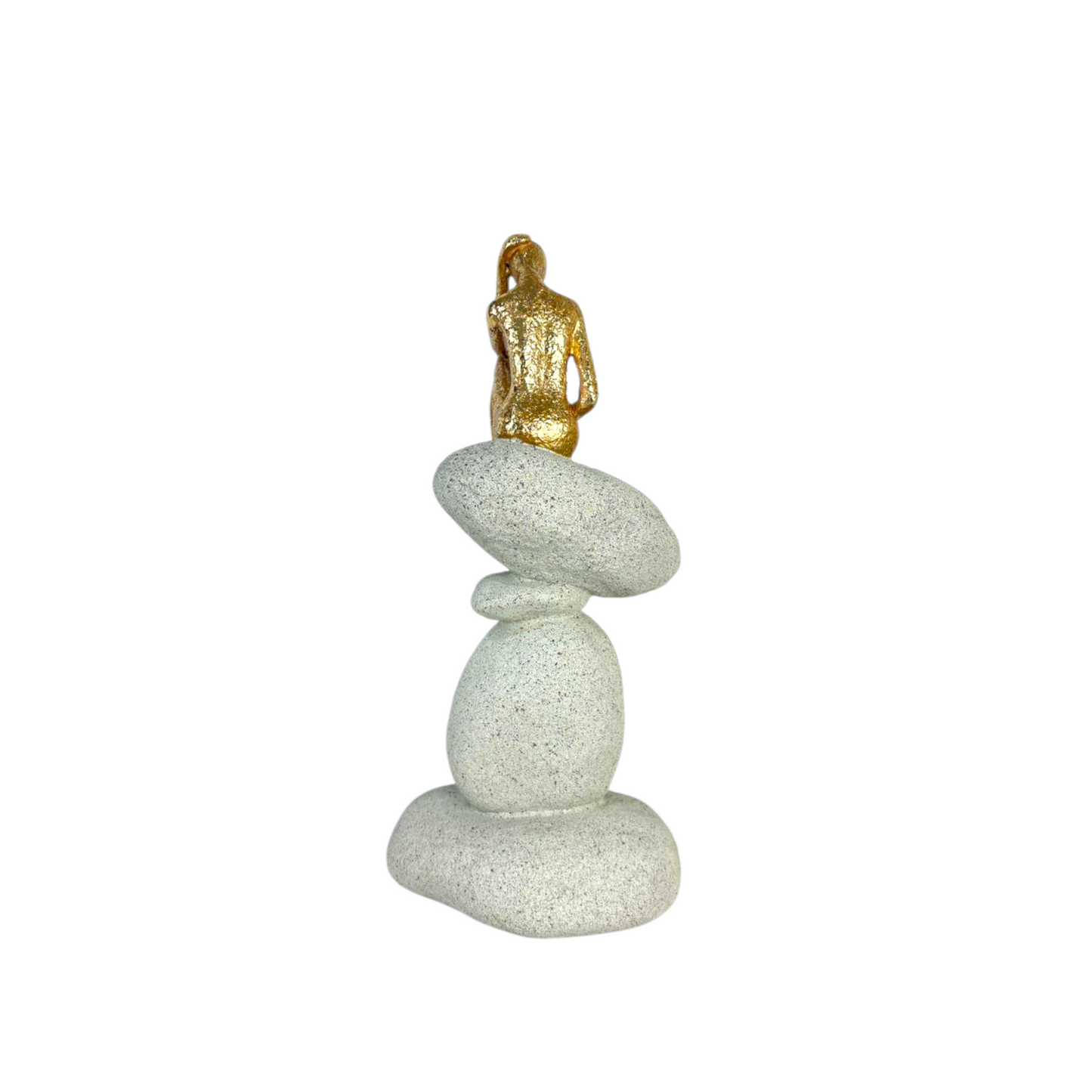 Golden Abstract Woman on Stone Base – Modern Minimalist Resin Sculpture for Home Décor