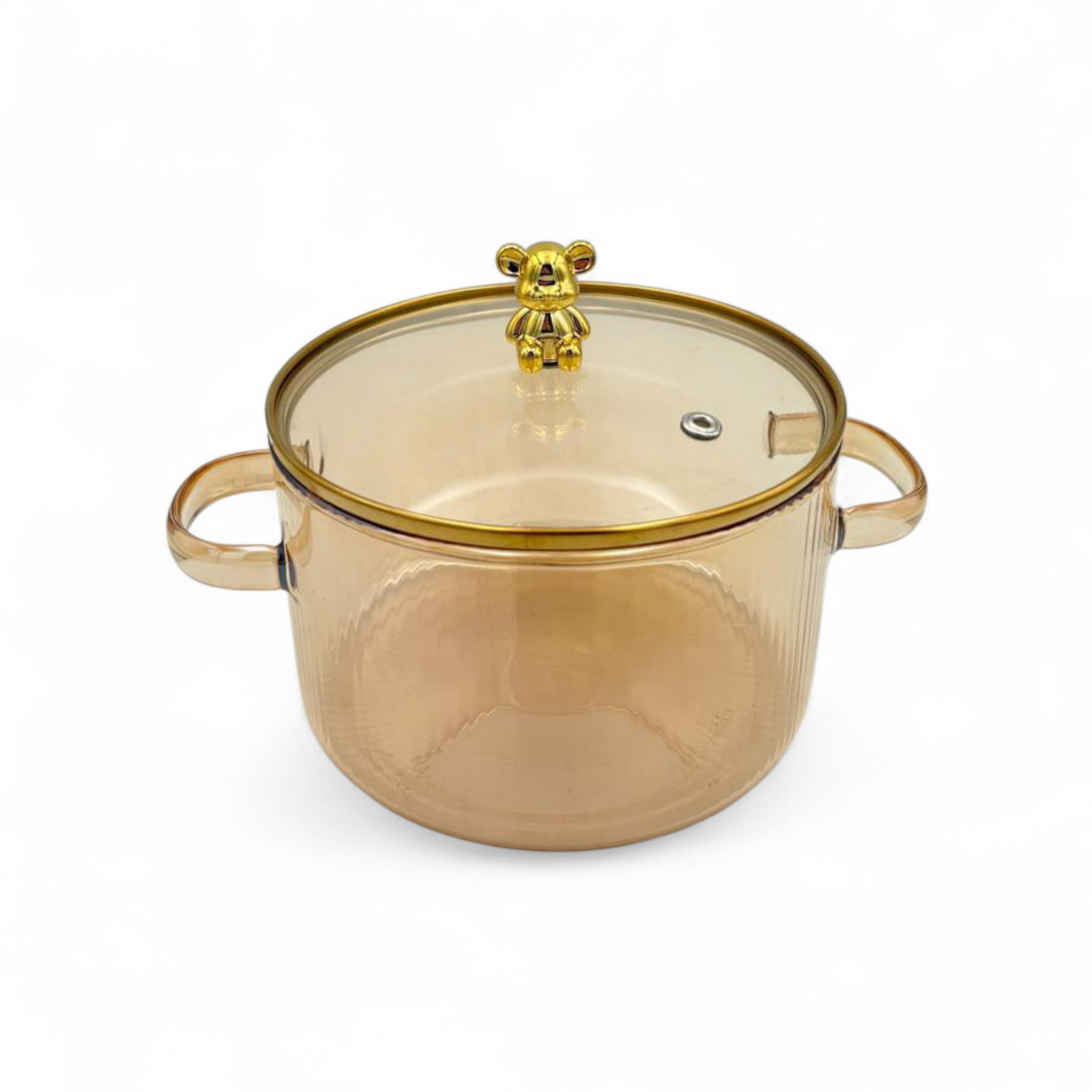 Gold  Glass Cooking Pot with Lid – Bear Handle Heat-Resistant Casserole 1800ML