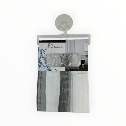 Ombre Black & White Shower Curtain  – Waterproof Curtain with 12 Hooks