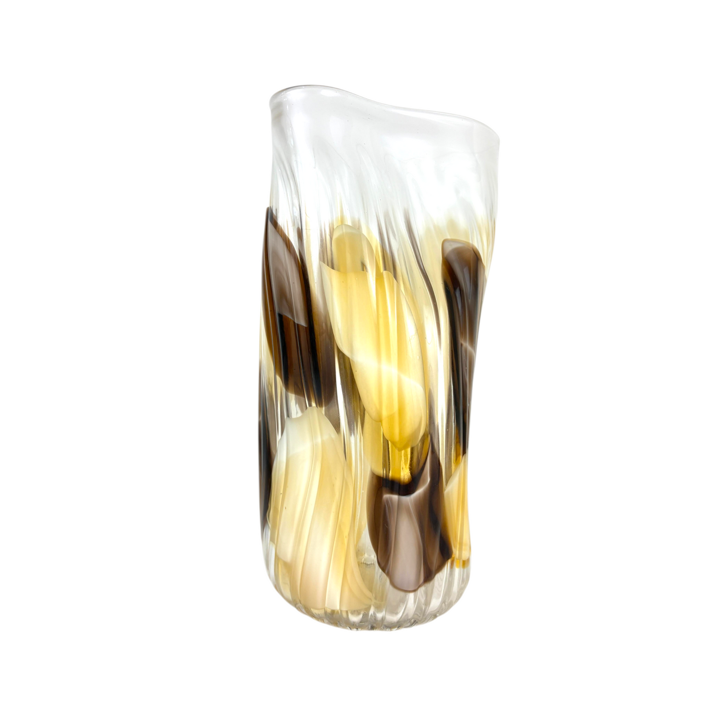 Handblown Glass Vase with Decorative Artificial Floral Arrangement – Modern Home Décor Centerpiece