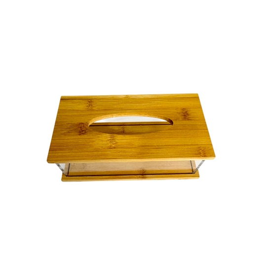 Luxury Glass Tissue Box with Bamboo Lid – Modern Decorative Tissue Holder