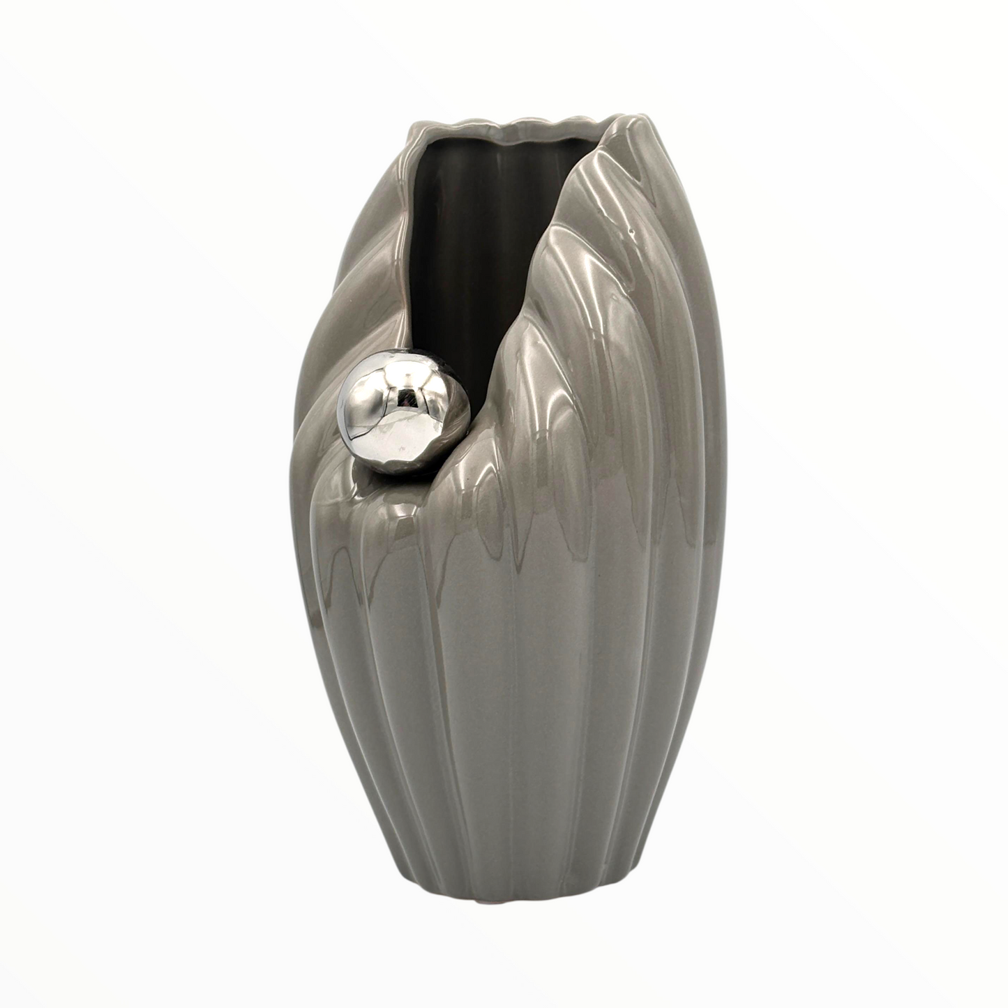 Modern Grey Ceramic Vase with Silver Accent – Luxury Home Décor Vase