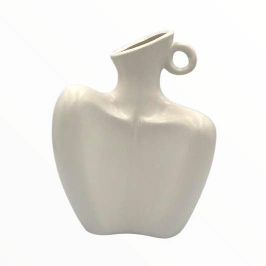 White Sculptural Ceramic Vase with Ring Handle | Modern Minimal Home Decor
