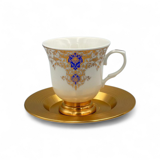 Luxury Porcelain Coffee Cup Set with Gold Saucer – Floral Classic Design
