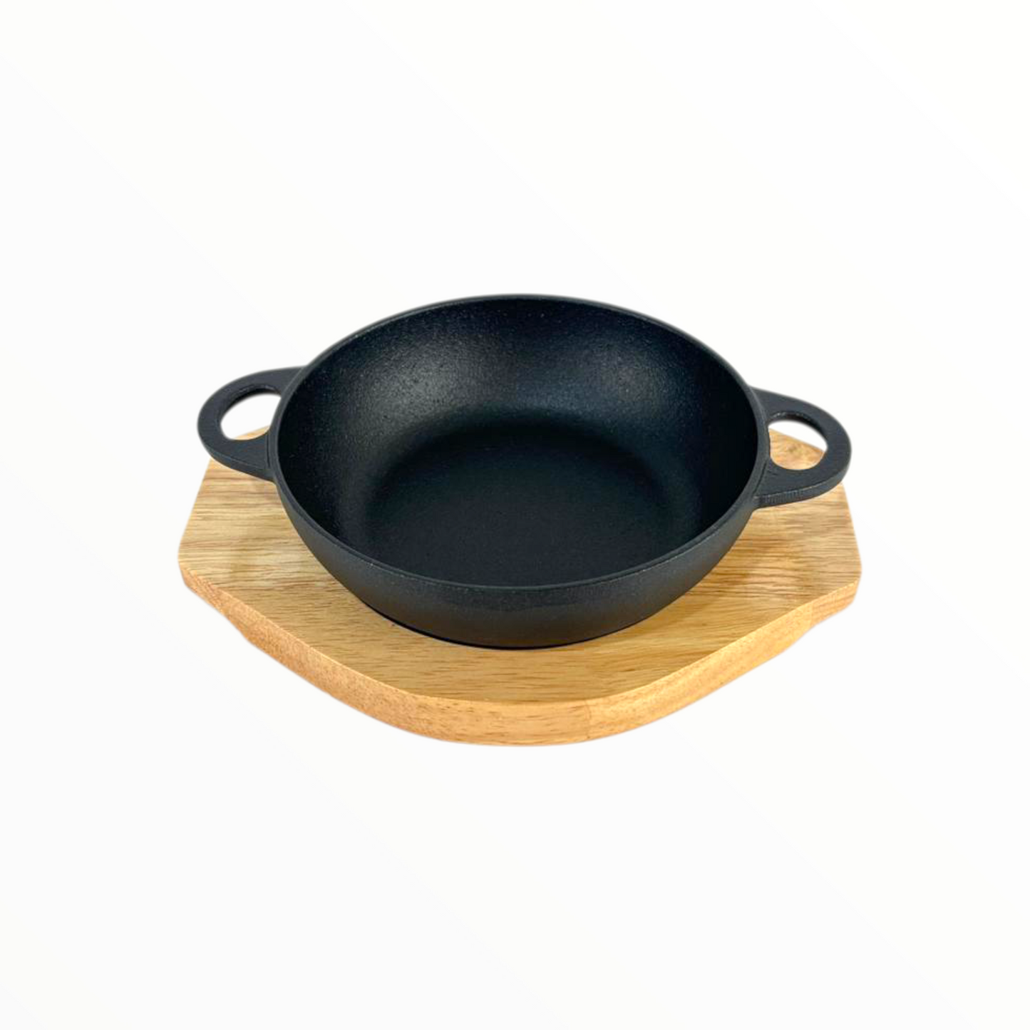 Cast Iron Skillet Pan with Wooden Serving Board – Pre-Seasoned Heavy Duty Frying Pan