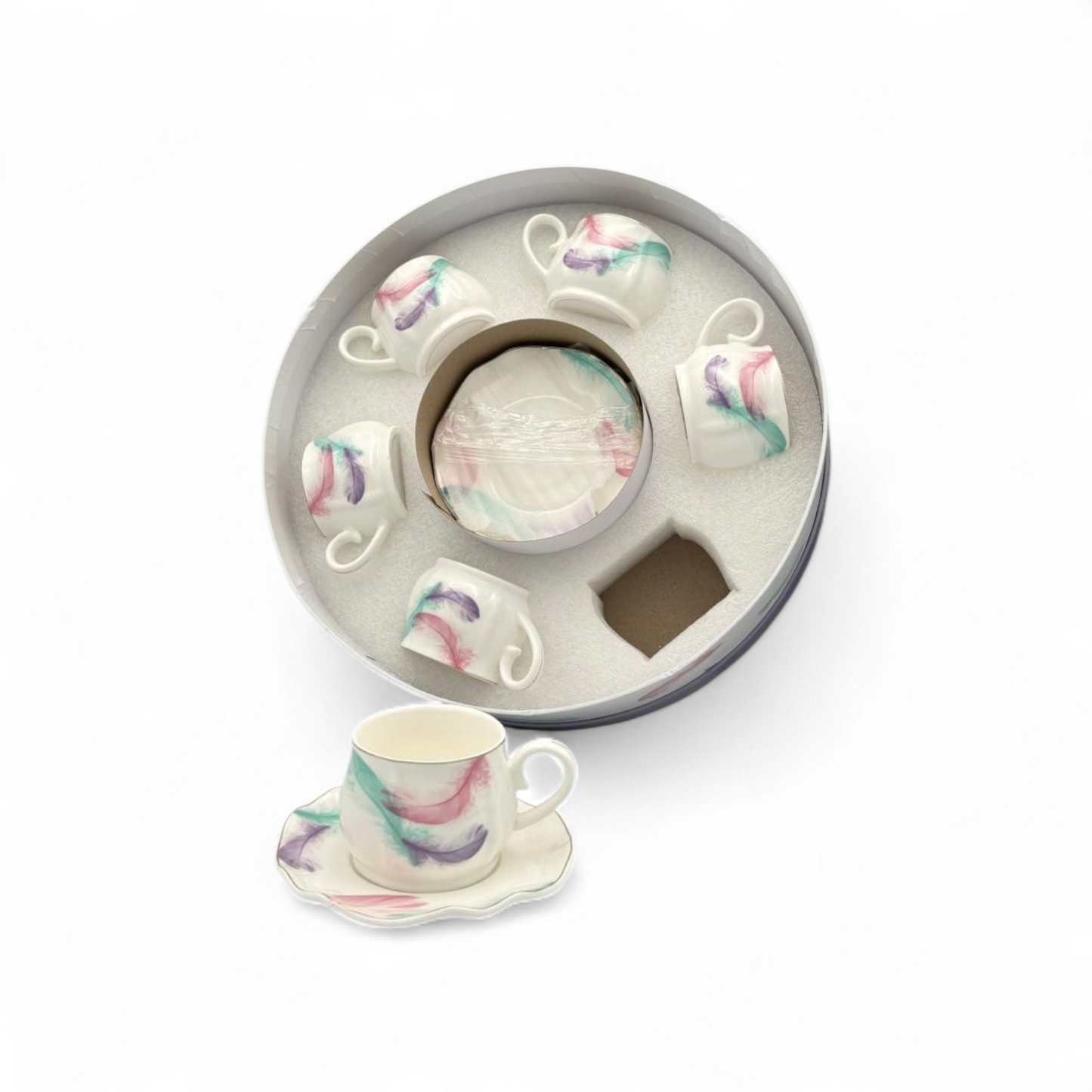Porcelain Espresso Cup & Saucer Set – Floral Design Coffee Cups Gift Box