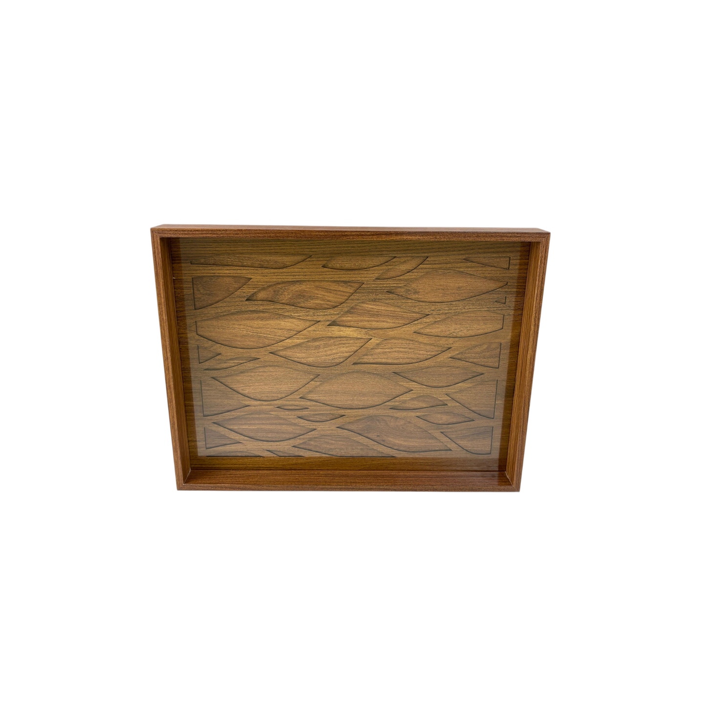 Hand-Carved Wooden Decorative Tray Set – Geometric Oriental Pattern Home Décor (Set of 2)