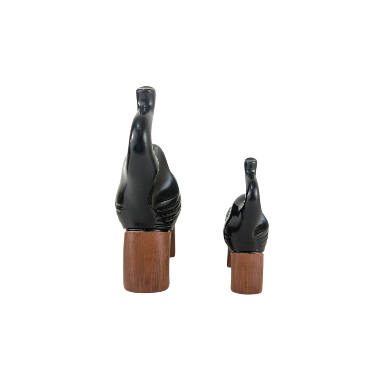 Black Abstract Animal Figurine Set – Modern Resin Décor with Wooden Legs (2 Pieces)