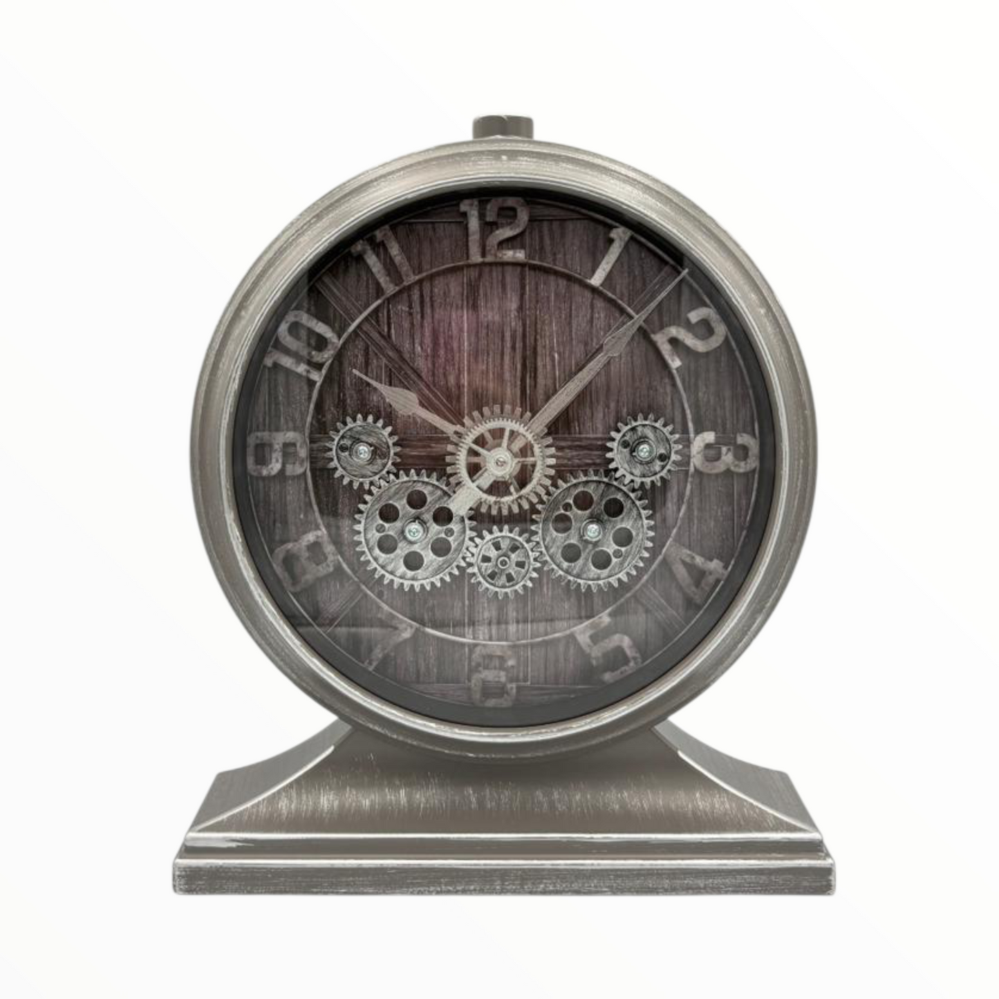 Rustic Silver Decorative Table Clock – Industrial Gear Design