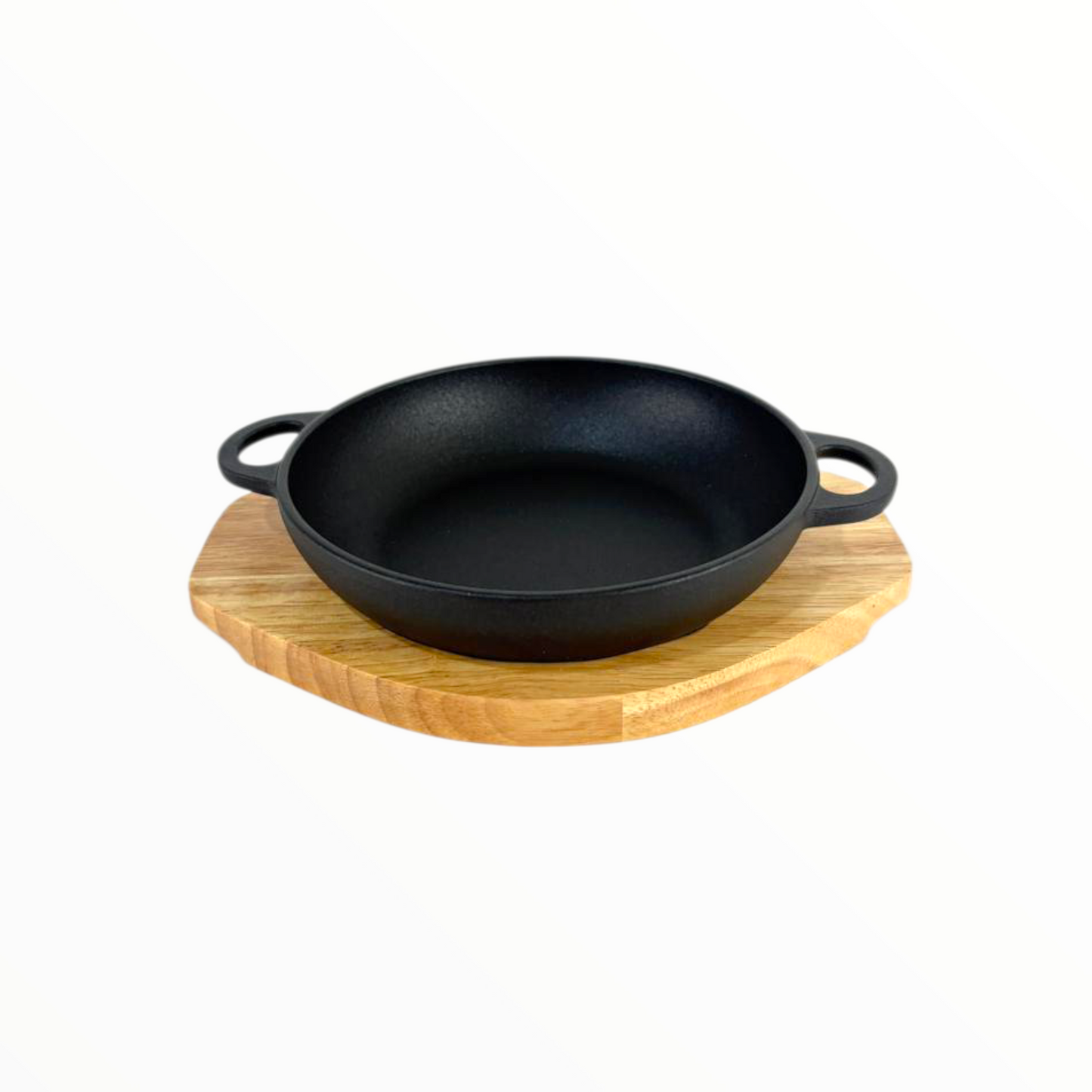 Cast Iron Skillet Pan with Wooden Serving Board – Pre-Seasoned Heavy Duty Frying Pan