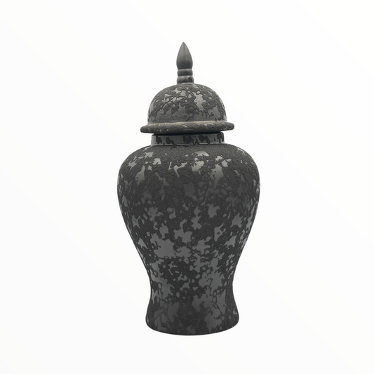 Black Ceramic Ginger Jar with Lid – Elegant Decorative Storage Jar