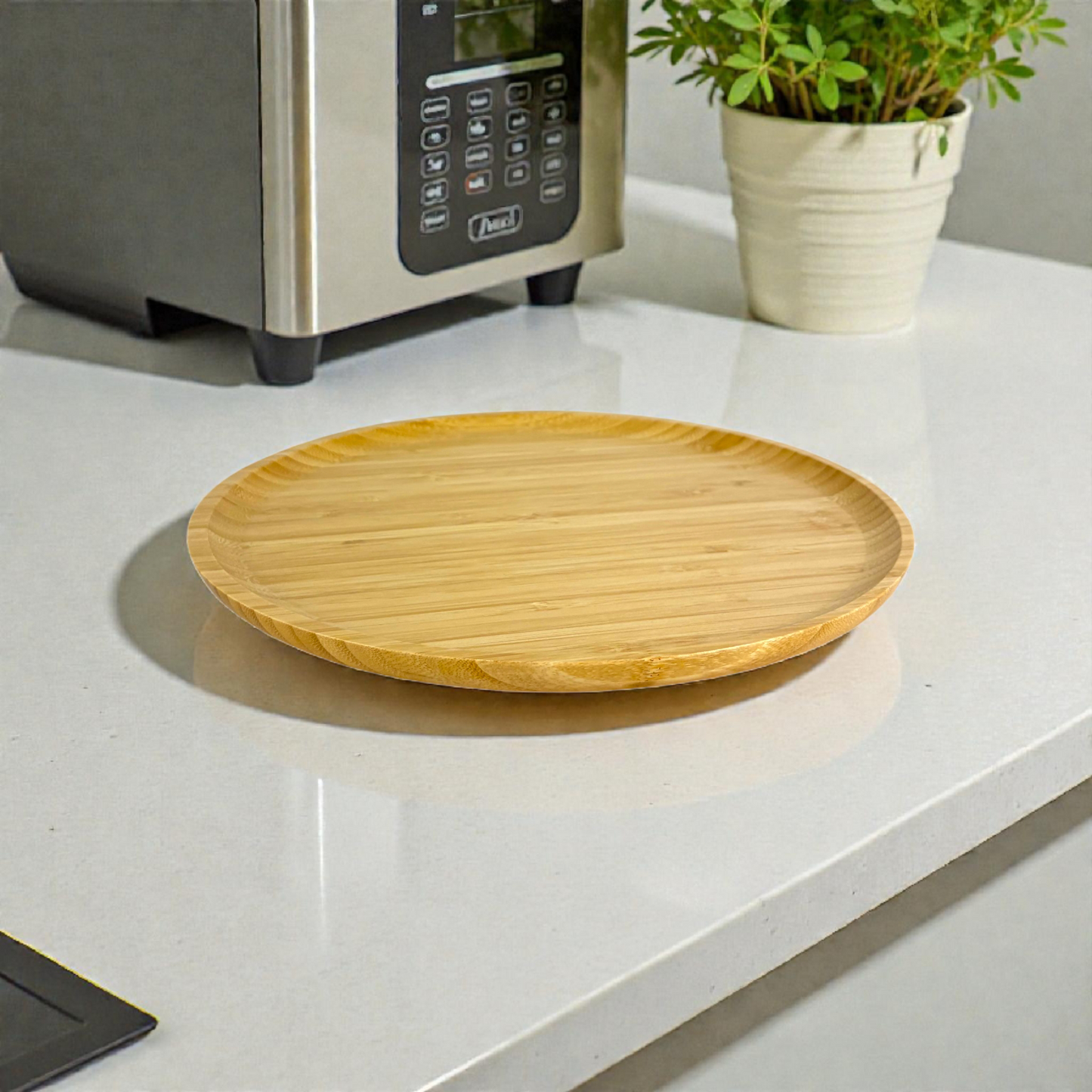 Natural Bamboo Serving Tray – Eco-Friendly Round  Wooden Plate 20cm