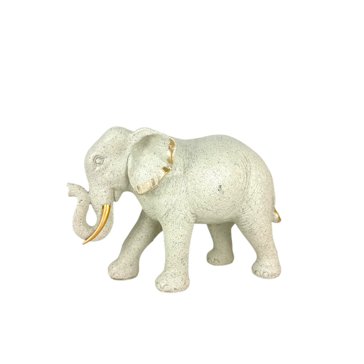 Elegant Stone-Effect Elephant Figurine with Gold Accents – Modern Home Décor Sculpture