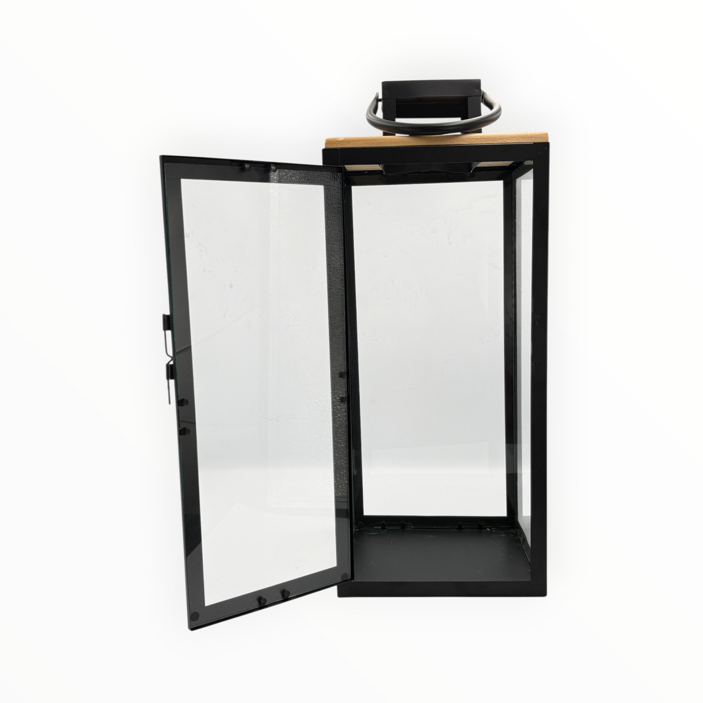 Black Metal Glass Lantern – Elegant Tall Decorative Candle Holder
