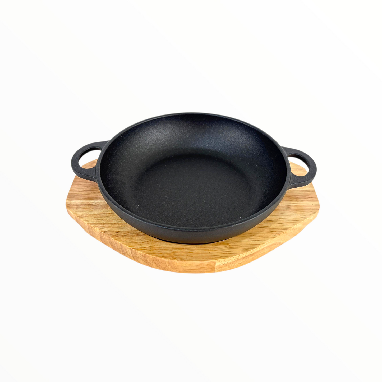 Cast Iron Skillet Pan with Wooden Serving Board – Pre-Seasoned Heavy Duty Frying Pan
