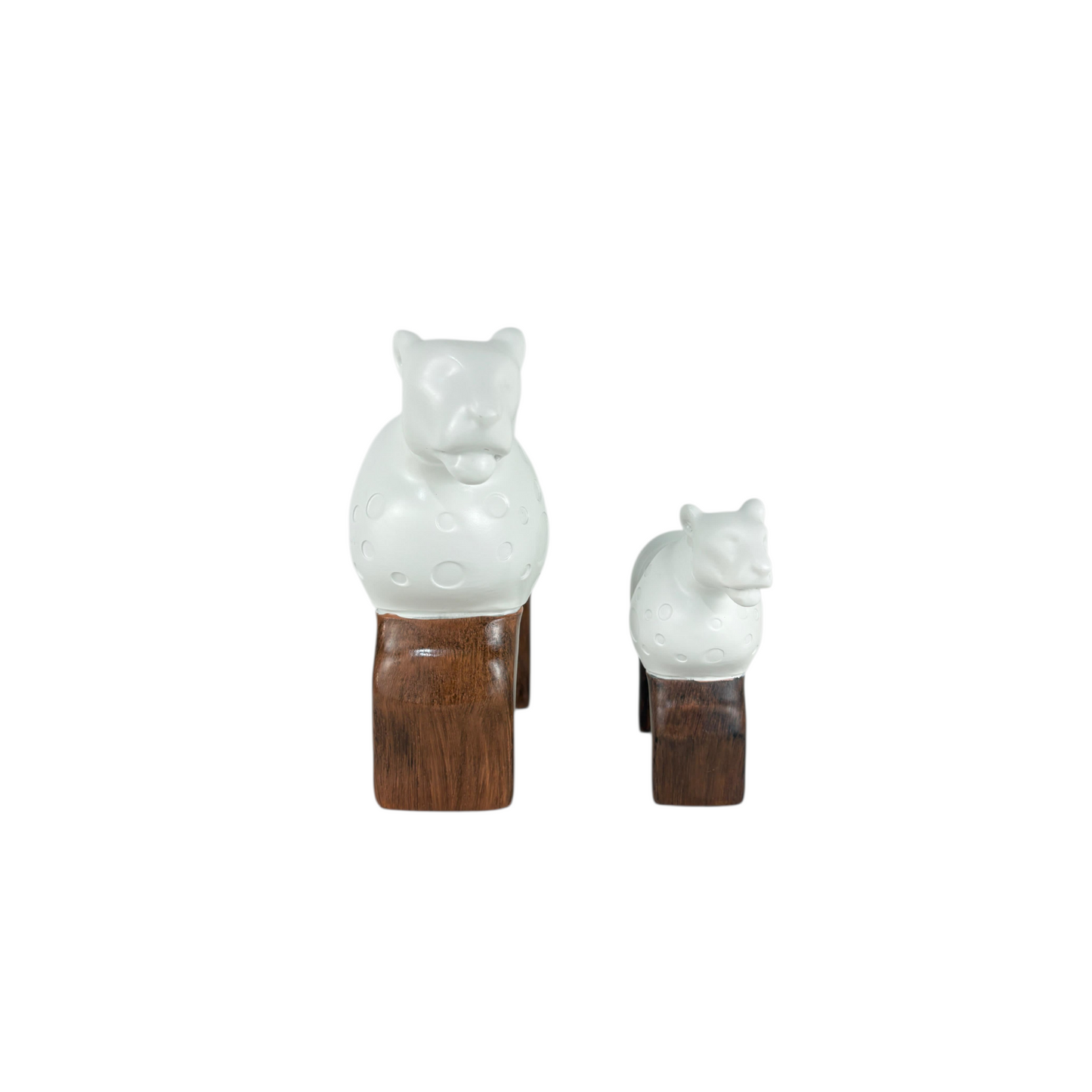 White Abstract Animal Figurine Set – Modern Resin Décor with Wooden Legs (2 Pieces)