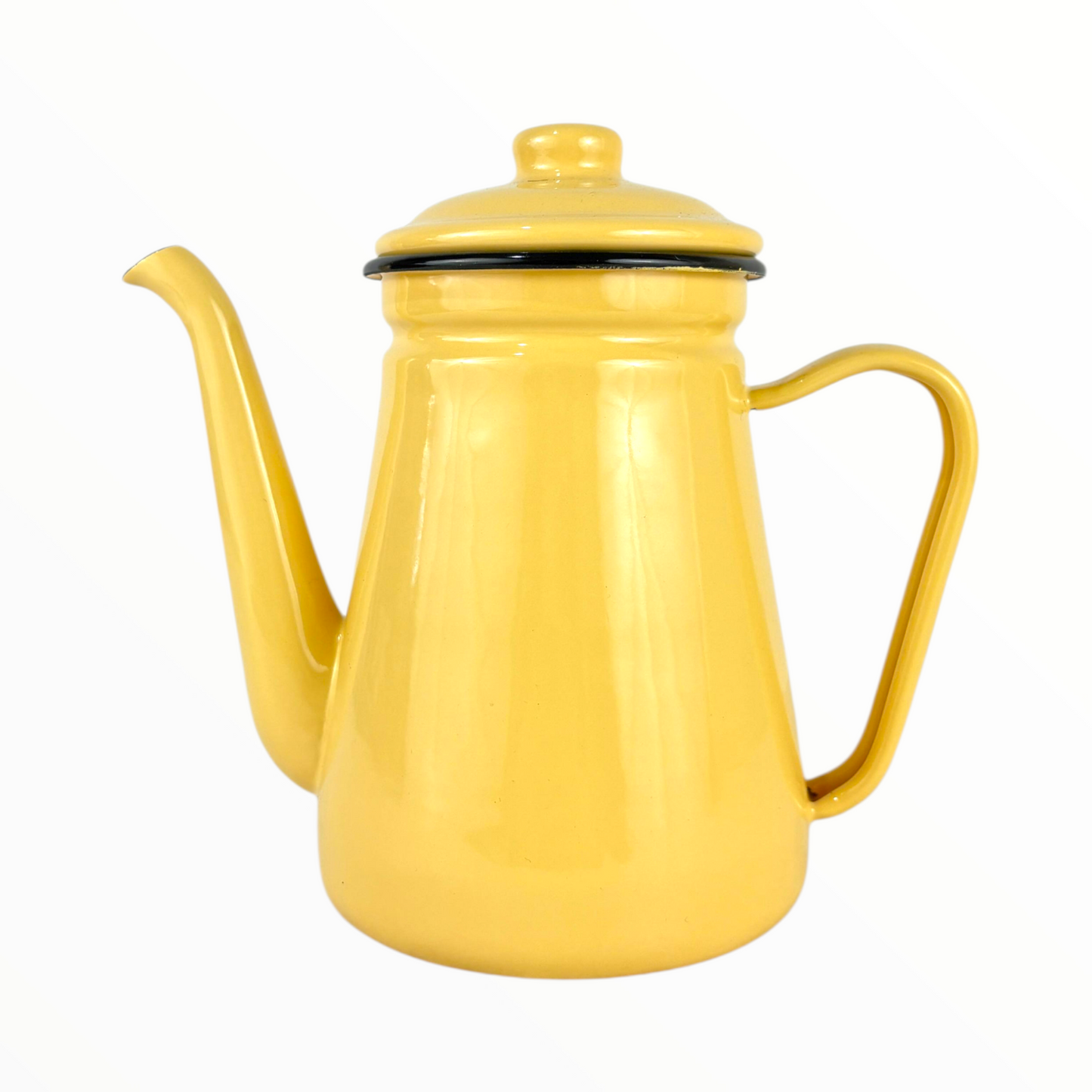 Yellow Enamel Tea & Coffee Pot – Vintage Metal Kettle with Lid & Long Spot
