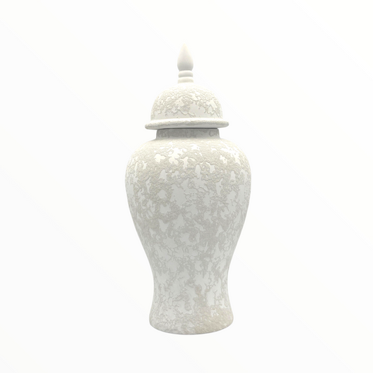 White Ceramic Ginger Jar with Lid – Elegant Decorative Storage Jar