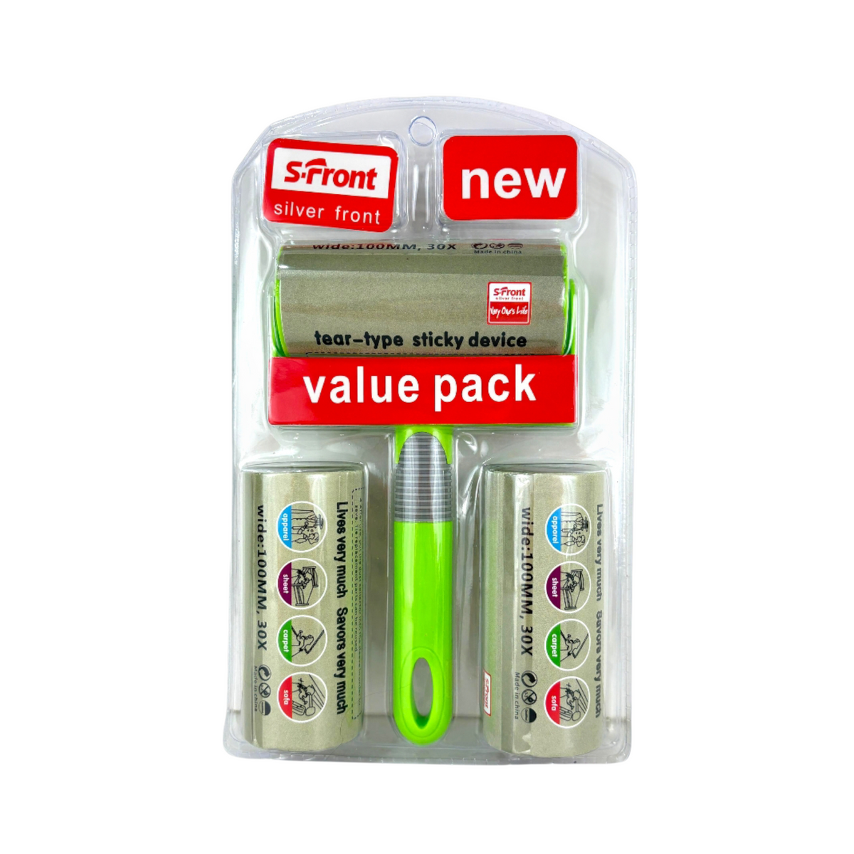 Silver Front Lint Roller Value Pack – Tear-Type Sticky Device with 3 Refill Rolls