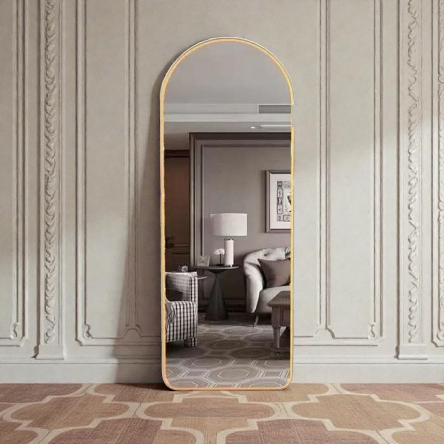 Arched Wall Mirror with Gold Frame – Modern Decorative Mirror size 50x160cm