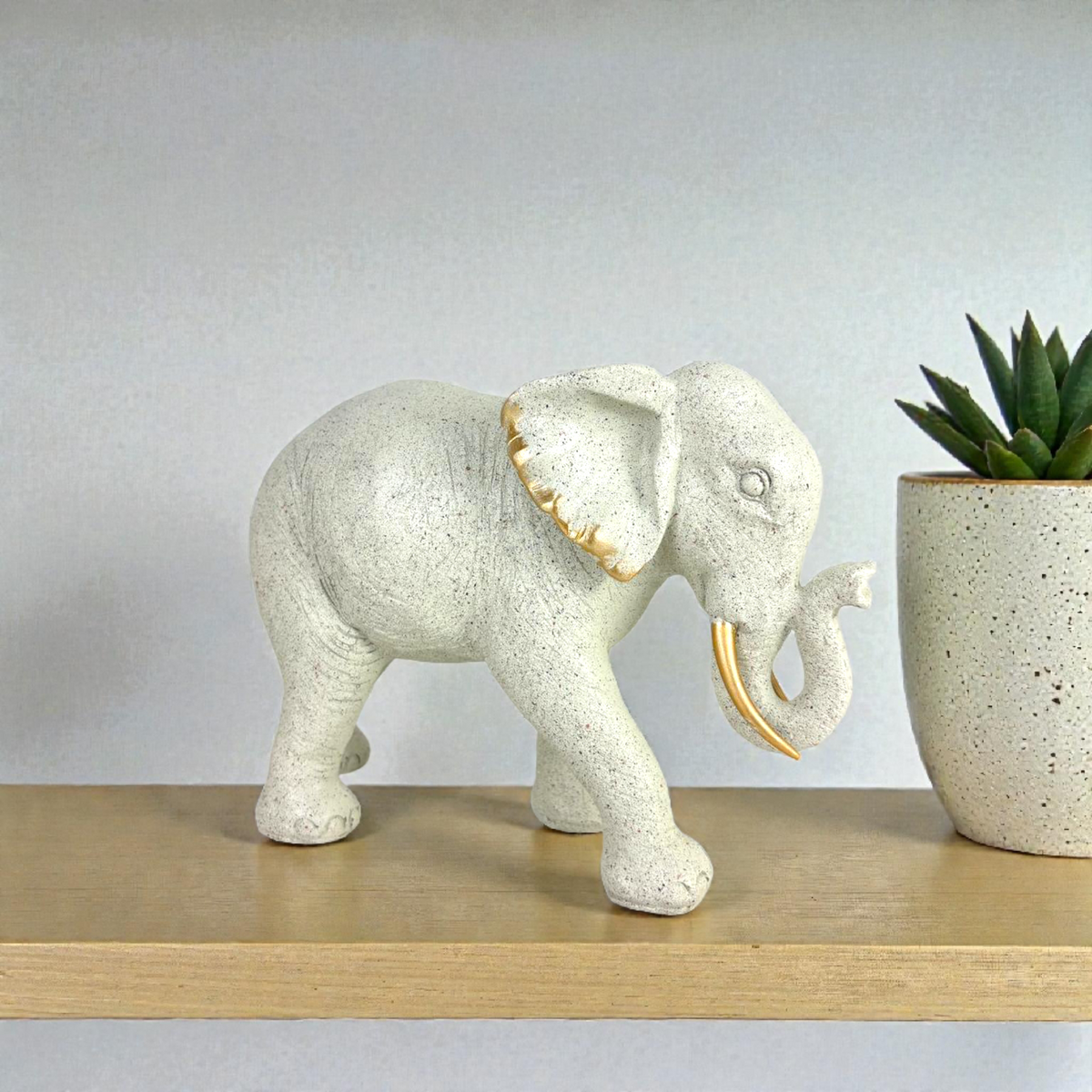 Elegant Stone-Effect Elephant Figurine with Gold Accents – Modern Home Décor Sculpture