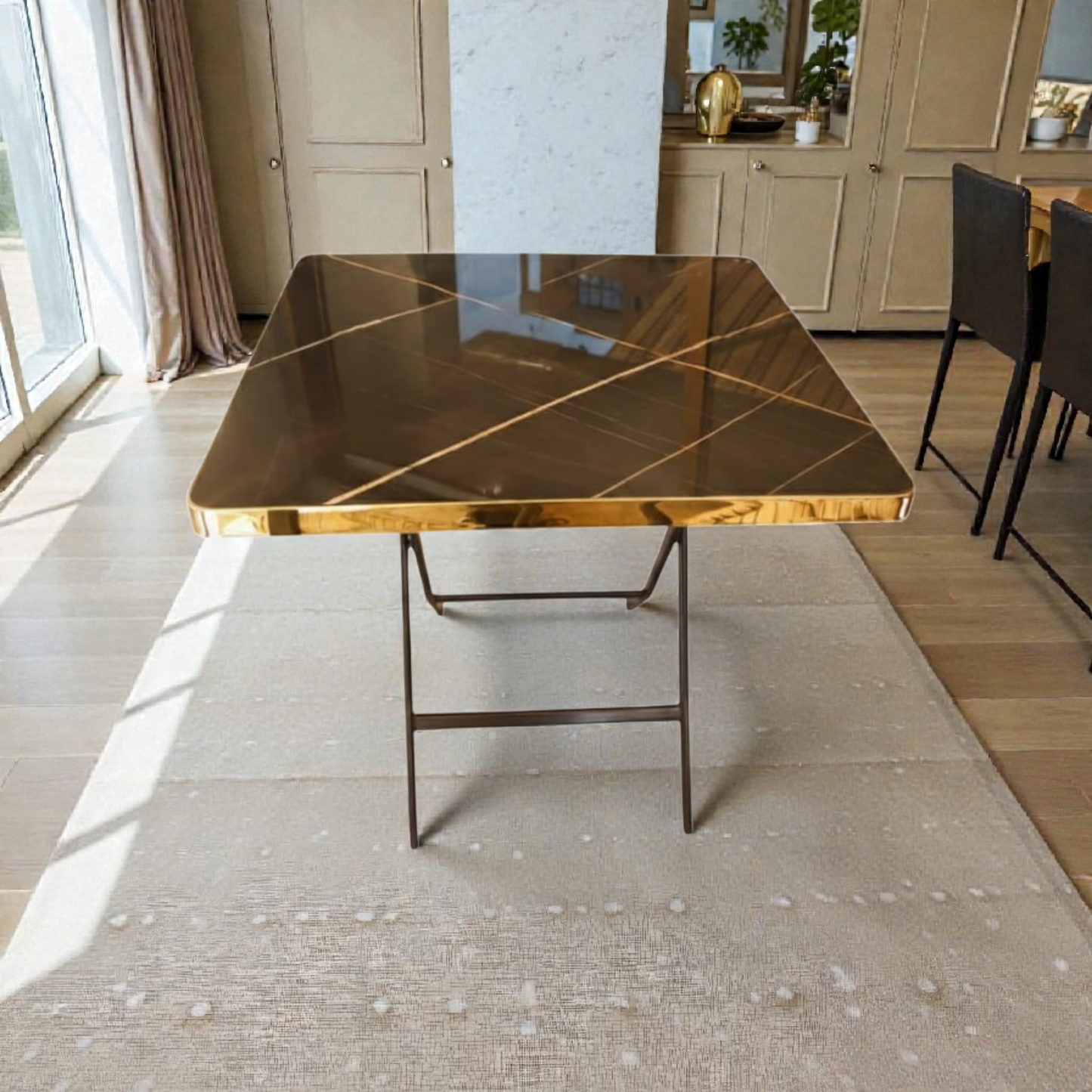 Square Folding Table 60cm – brown Marble Effect with Gold Edge