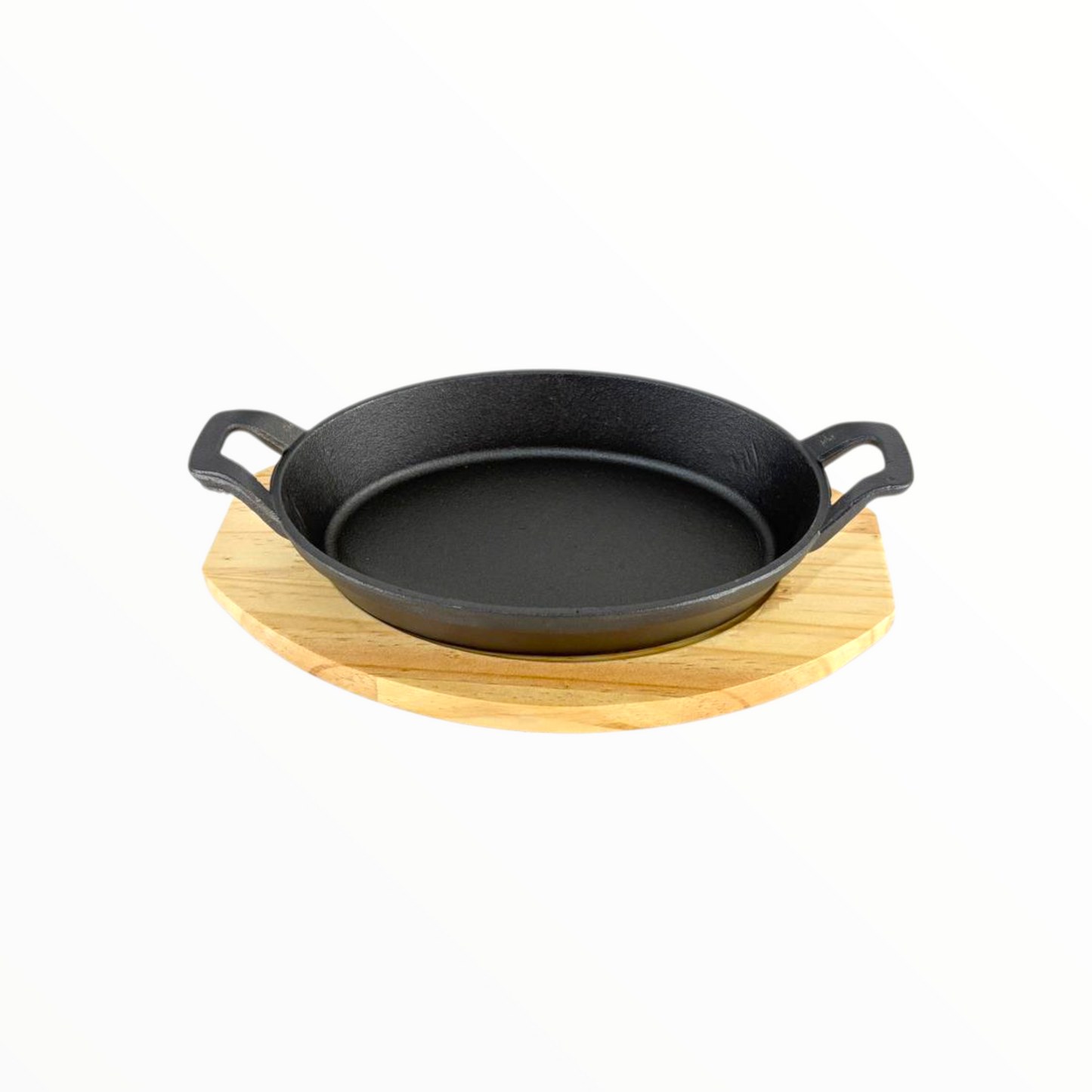 Cast Iron Skillet Pan with Wooden Serving Board – Pre-Seasoned Heavy Duty Frying Pan