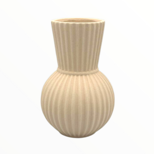 Ribbed Beige Ceramic Vase – Modern Minimalist Home Décor