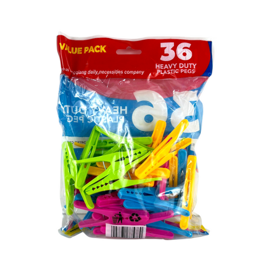 36-Piece Heavy Duty Plastic Clothes Pegs – Colorful Laundry Clips Value Pack