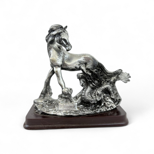 Silver Pegasus Horse Statue with Dragon Base – Luxury Resin Décor